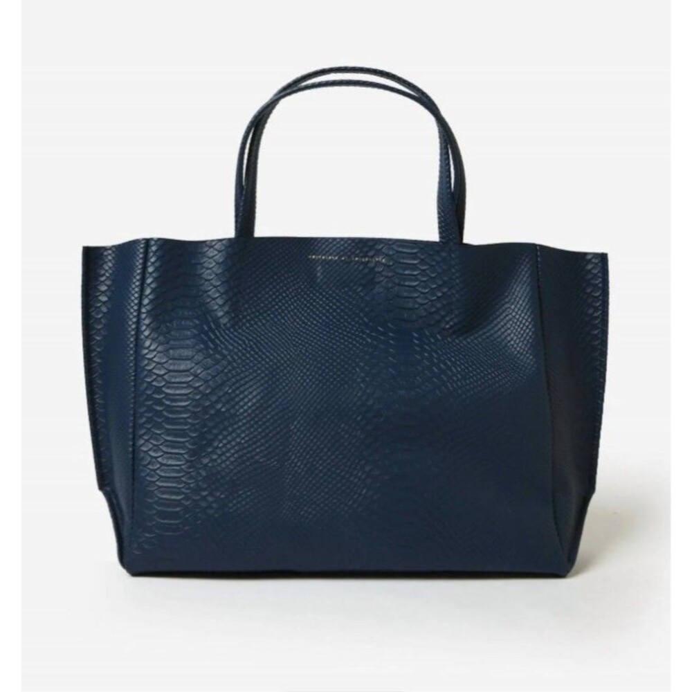 Large Leather Navy Tote Python Designer 100% Leather Ampersand As Apostrophe NWT